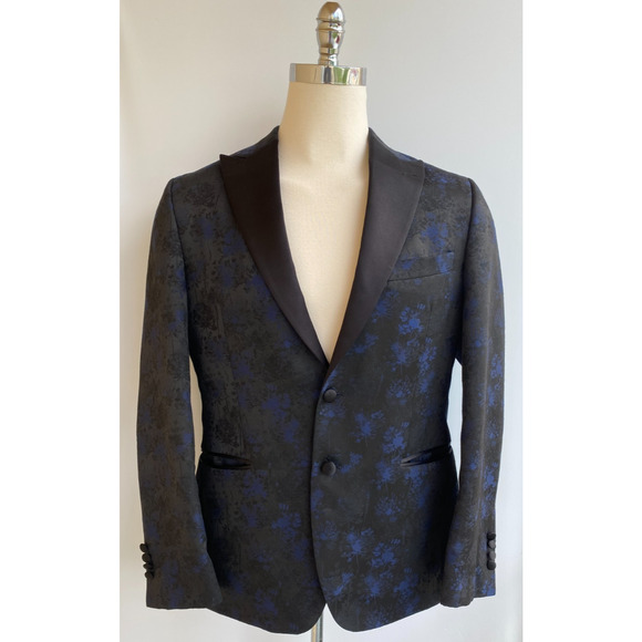 Men’s Egara Slim Fit Blue Floral Dinner Jacket Tuxedo 42R - Picture 1 of 14
